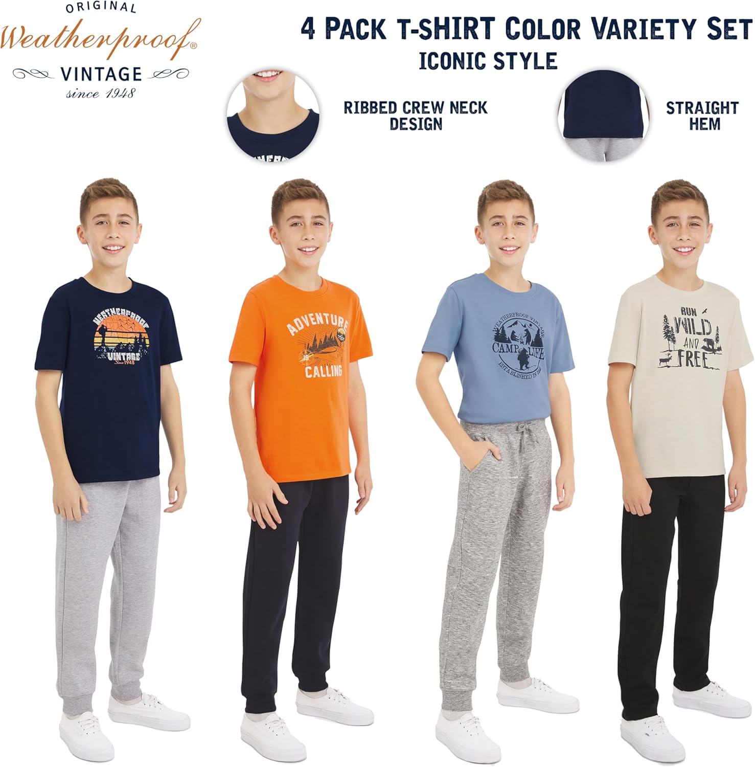 Weatherproof Vintage Boys' 4 Pack Variety Super Soft Stretchable Tee Short Sleeve Graphic T-Shirt - Image 5
