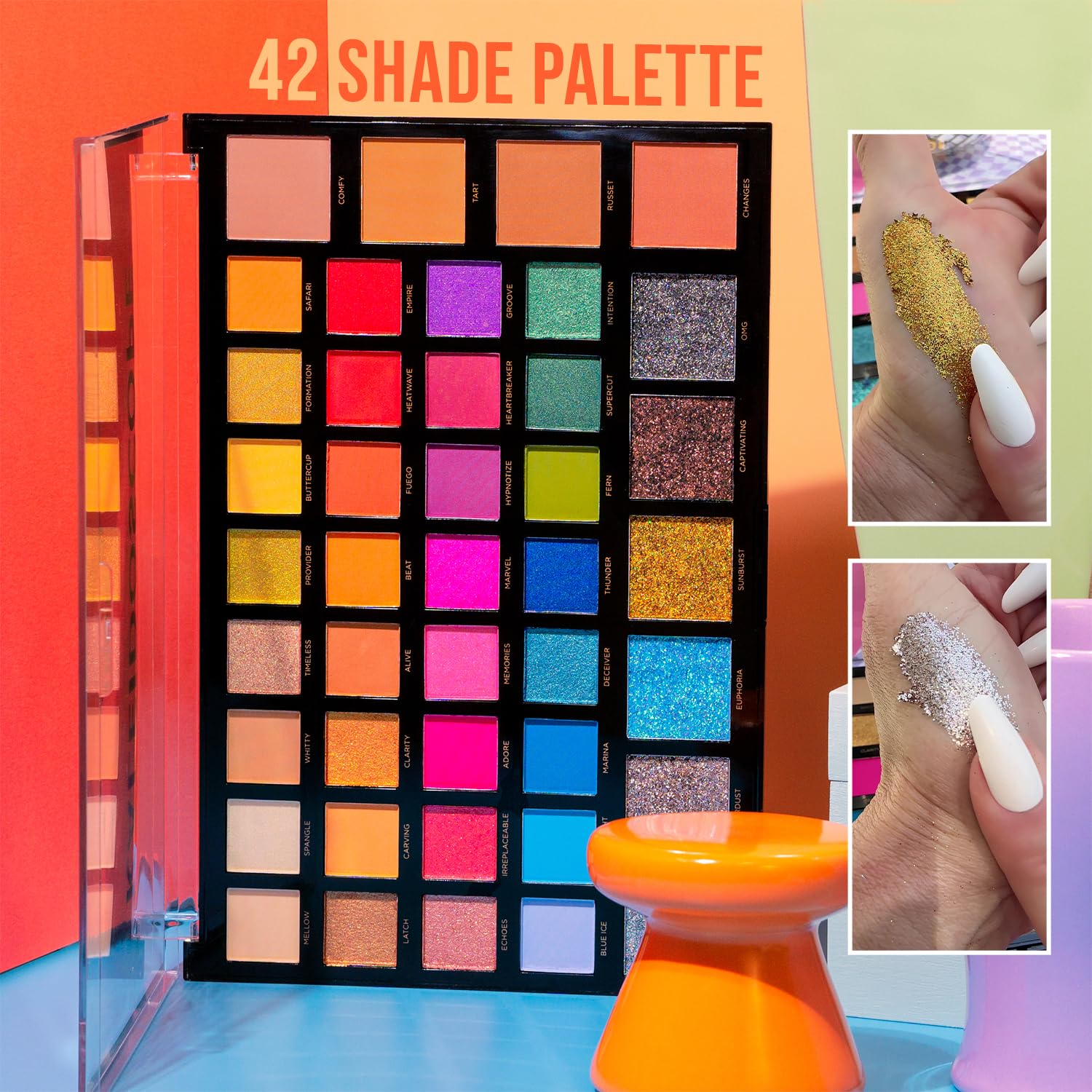 Profusion Cosmetics Kaleidoscope 42 Shade Palette, Highly Pigmented Matte, Shimmer, Glitter & Satin Shades, Colorful Long-Lasting Eyeshadow Makeup Palette for Valentine's Gift for Girls and Women - Image 6