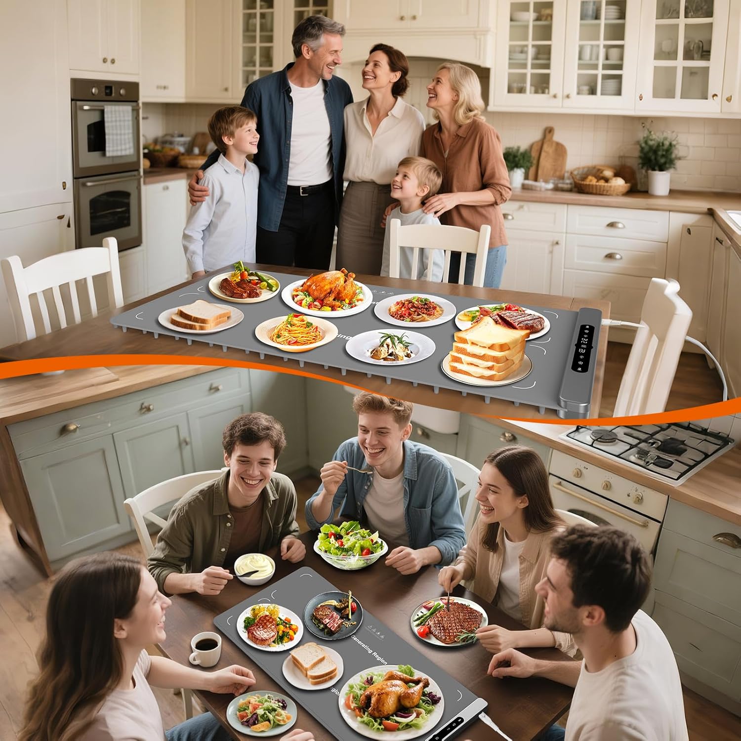 Graphene Food Warming Mat with Dual Zone Control, XXL 36"x17" Electric Heating Tray, 6 Temp & Timer Settings, Fast Even Heat for Buffets, Parties, Family Dinners, Gift for Mom & Wife (Gray) - Image 8