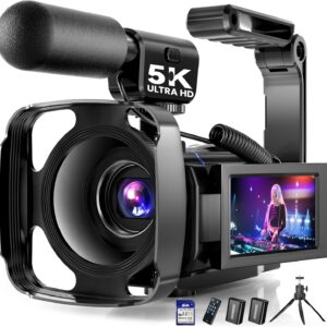 5K Video Camera Camcorder, UHD 64MP Vlogging Camera for YouTube with 3″ 270° Rotatable Touch Screen, Digital Camera with IR Night Vision, 16X Zoom/WiFi/Webcam/HD/32GB Card/2 Batteries/Microphone