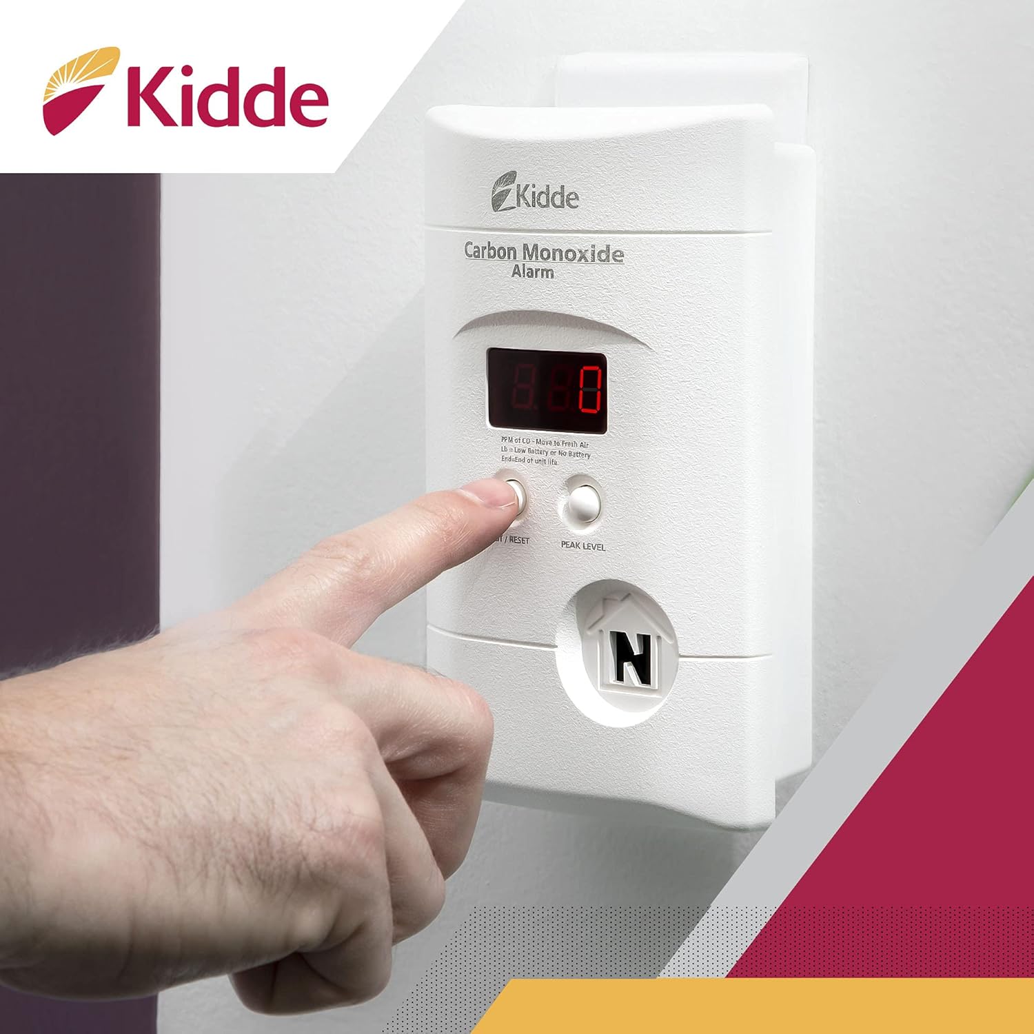 Kidde Carbon Monoxide Detector, Plug In Wall with 9-Volt Battery Backup, Digital LED Display - Image 5