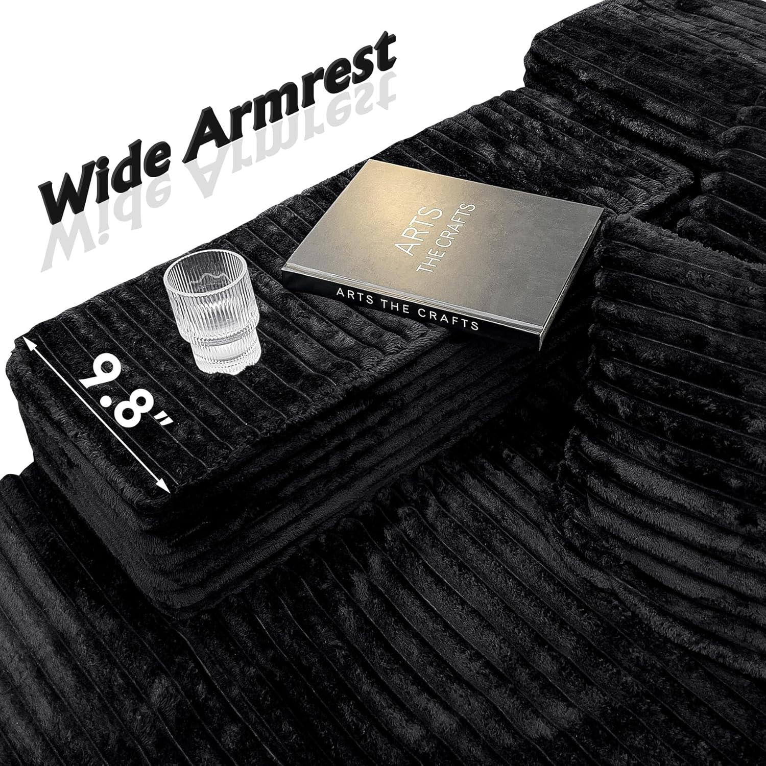 Boneless Modular Sectional Sofa, Cloud Couch with Left Facing Chaise, Oversized Deep Seat, L-Shaped, Soft Corduroy Fabric, Sectional Couch for Living Room -Black - Image 6