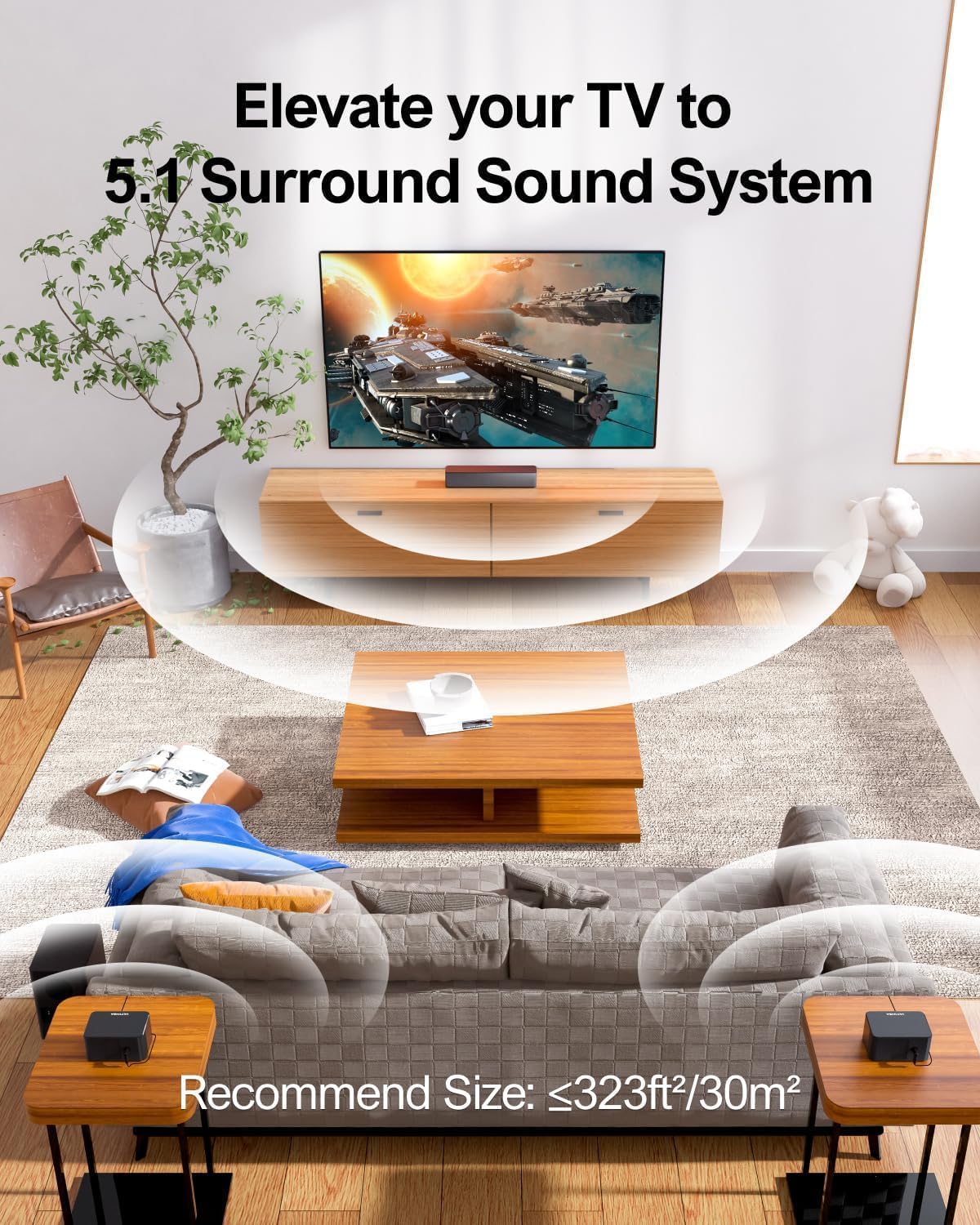 ULTIMEA 5.1 Virtual Surround Sound Bar, 320W Home Theater Surround System with Adjustable Speakers & Subwoofer, TV Speaker Soundbar, Sound Bar for Smart TV, Bluetooth 5.3, Easy Setup, Poseidon D50 - Image 2