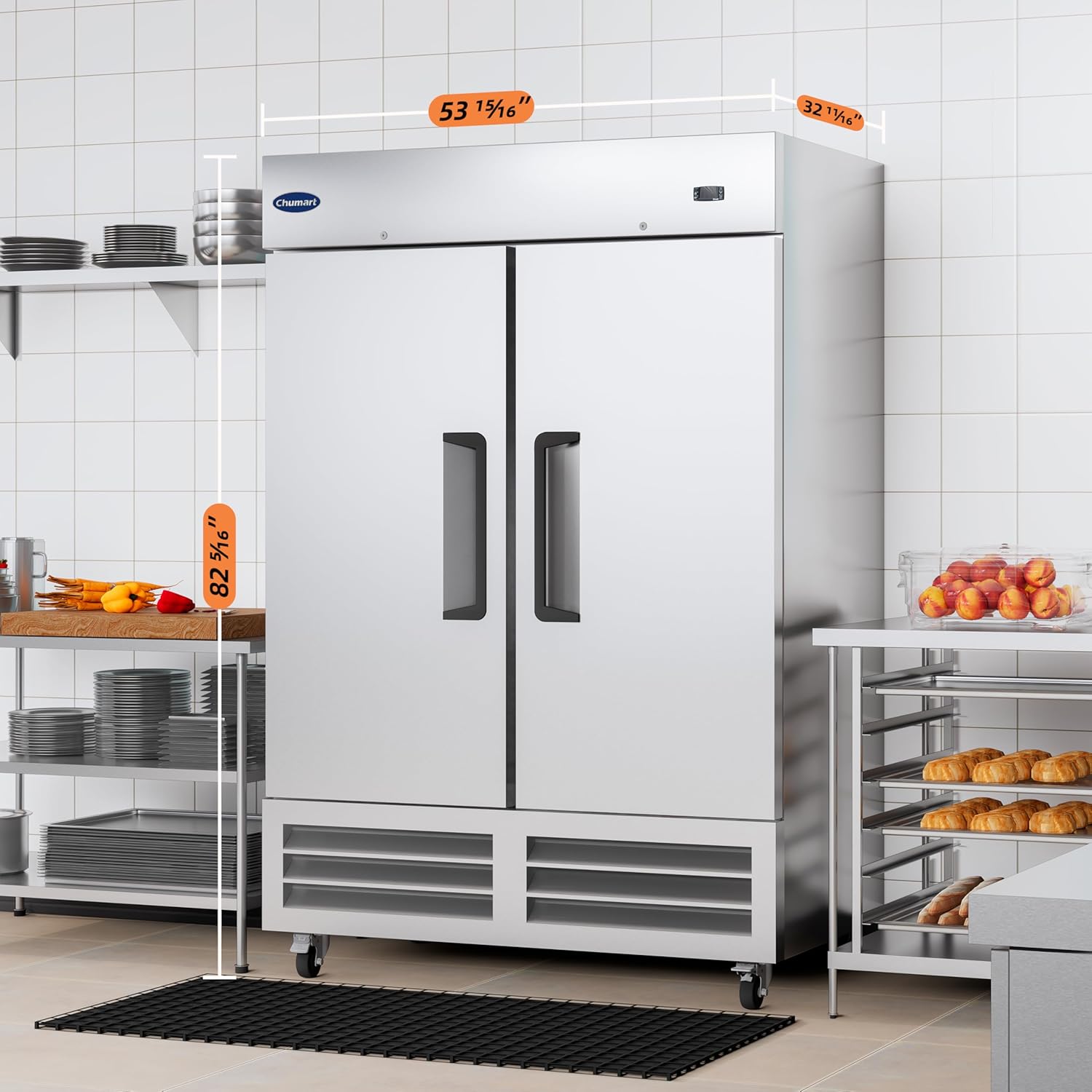 54" W Commercial Refrigerator with 2 door Stainless Steel 49 Cu. Ft Reach-in Refrigerator 6 Adjustable shelves Fan Cooling Fridge for Restaurant, Commercial Kitchen, Shop, ETL Certification - Image 3