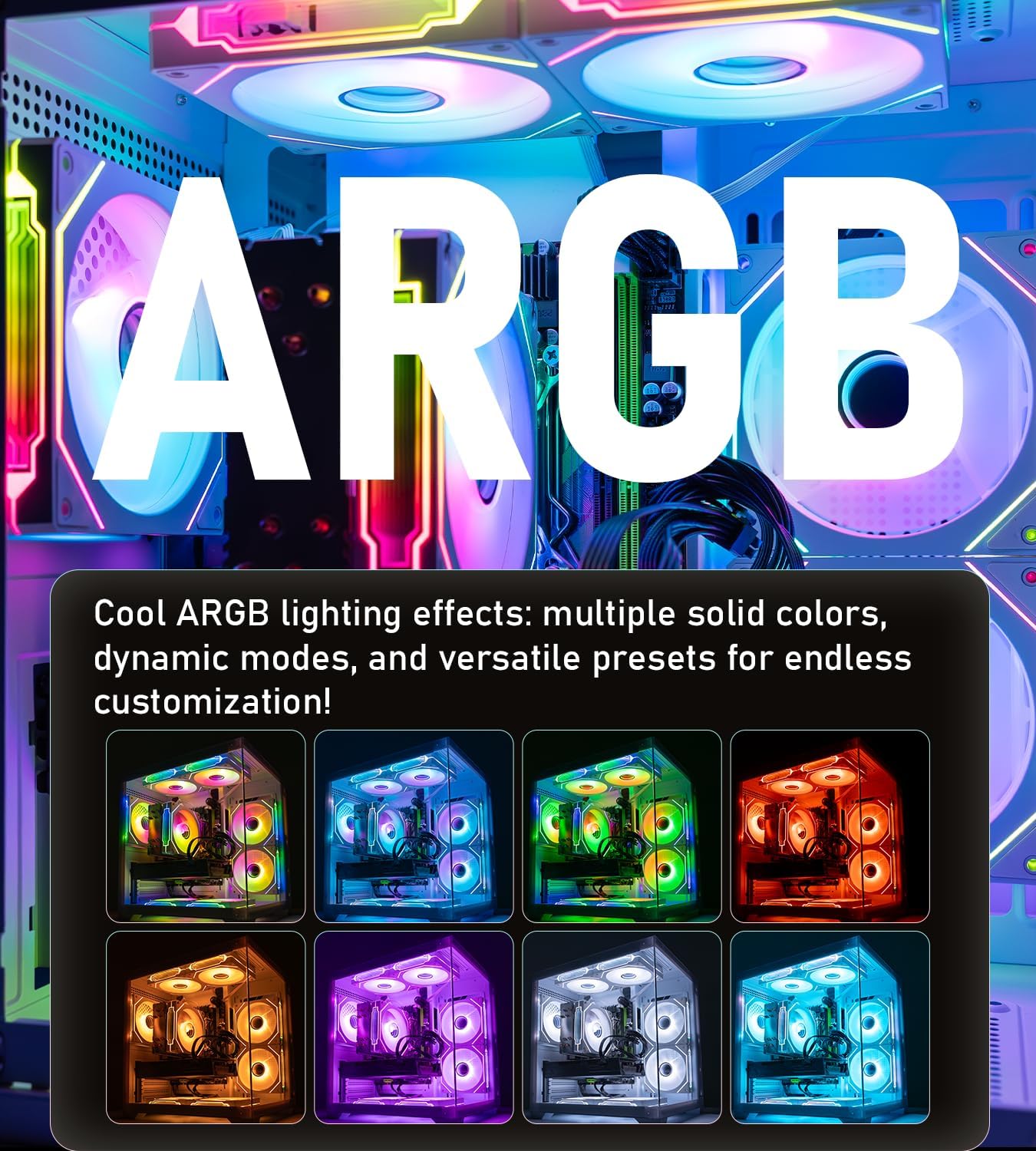 Gaming PC Computer Desktop – Ryzen 5 5500 up to 4.2GHz, Radeon RX 580 8GB GDDR5, 16GB DDR4 RAM, 1TB NVMe SSD, WiFi 6 & BT 5.4, Windows 11, 8× ARGB Fans, 650W PSU - Image 3