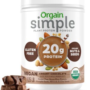 Orgain Organic Simple Vegan Protein Powder, Chocolate – 20g Plant Based Protein, Made with less Ingredients, No Artificial Sweeteners, Gluten Free, No Dairy or Lactose, 1.25 lb (Packaging May Vary)