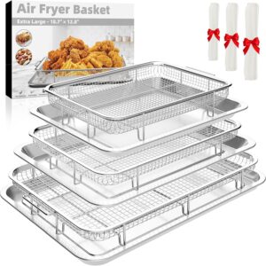 Air Fryer Basket for Oven, 3 Set Stainless Steel Oven Air Fryer Basket and Tray with 90 PCS Parchment Papers,YEPATER Air Fryer Pan and Crisper Tray for Baking Grilling Cooking and Frying