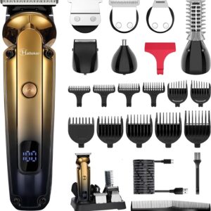 Hatteker Men’s Beard Trimmer Kit Electric Razor Shaver Professional Hair Clipper with Zero Gapped T-Blade Nose Ear Beard Body Trimmer for Men Waterproof Cordless Grooming Kit 6 in 1