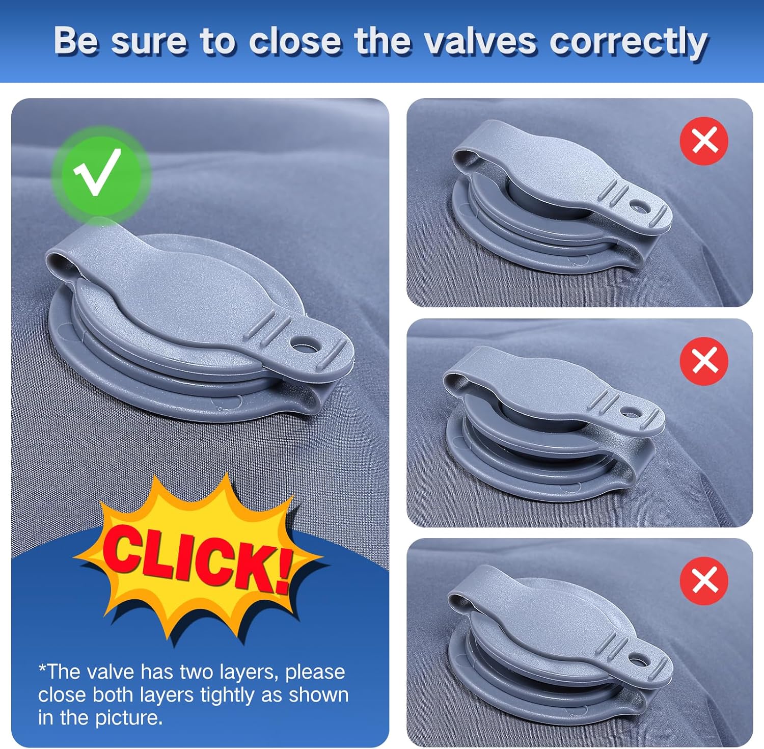 Double Sleeping Pad Camping, Self Inflating 6'' Extra-Thick 2 Person Pillow Built-in Foot Pump Waterproof Inflatable Sleeping Mat Backpacking, Tent, Hiking, Portable Camping Pad (Navy Grey) - Image 5