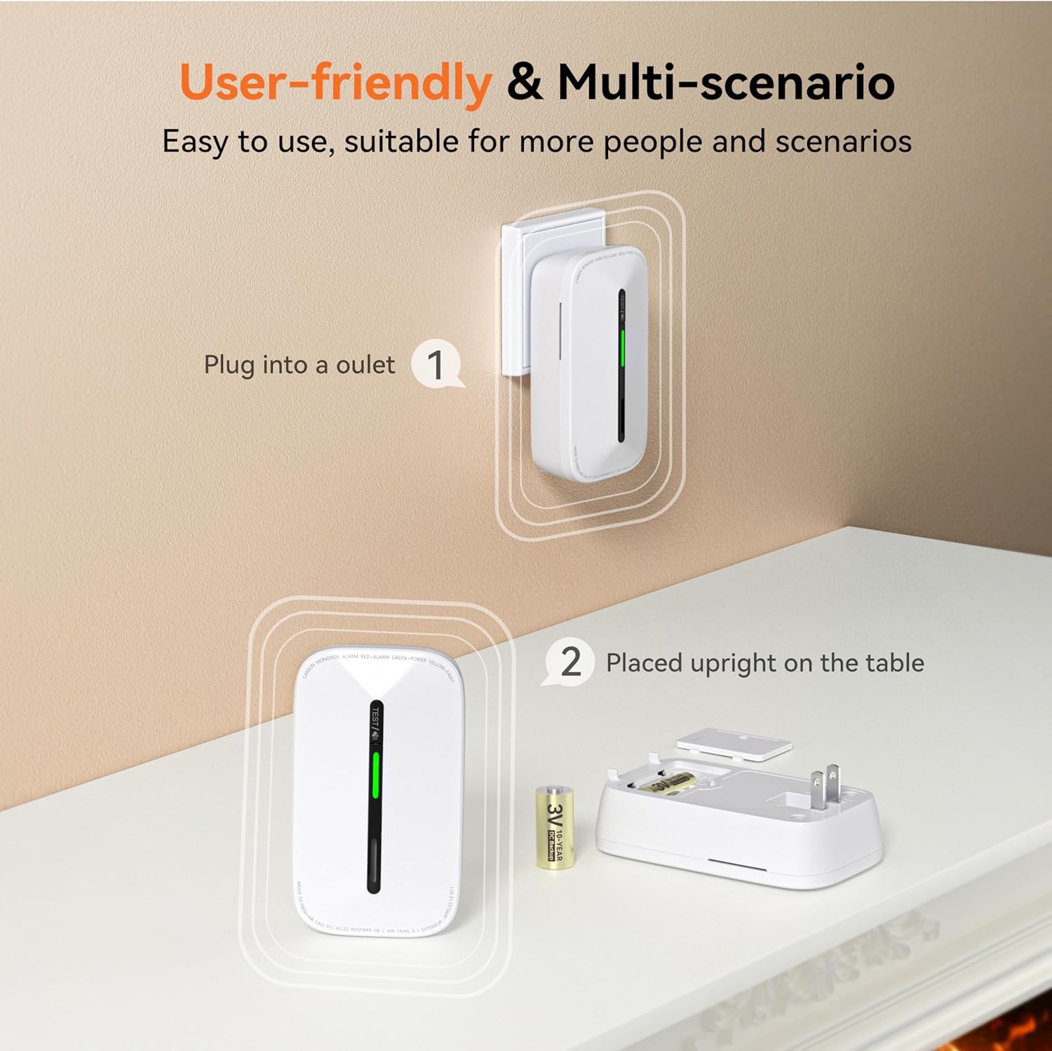 Jemay Carbon Monoxide Detector Plug in,10 Year Battery Power Carbon Monoxide Alarm with Test-Button & Breathing Light, Portable CO Detectors for Travel Home Office RV Hotel,1 Pack - Image 4