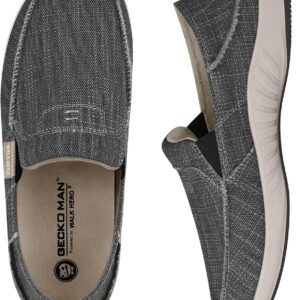 Mens Slip On Shoes, Canvas Mens Loafers with Arch Support, Orthopedic Mens Boat Shoes for Plantar Fasciitis, Indoor & Outdoor Walking Slippers Shoes for Pain Relief