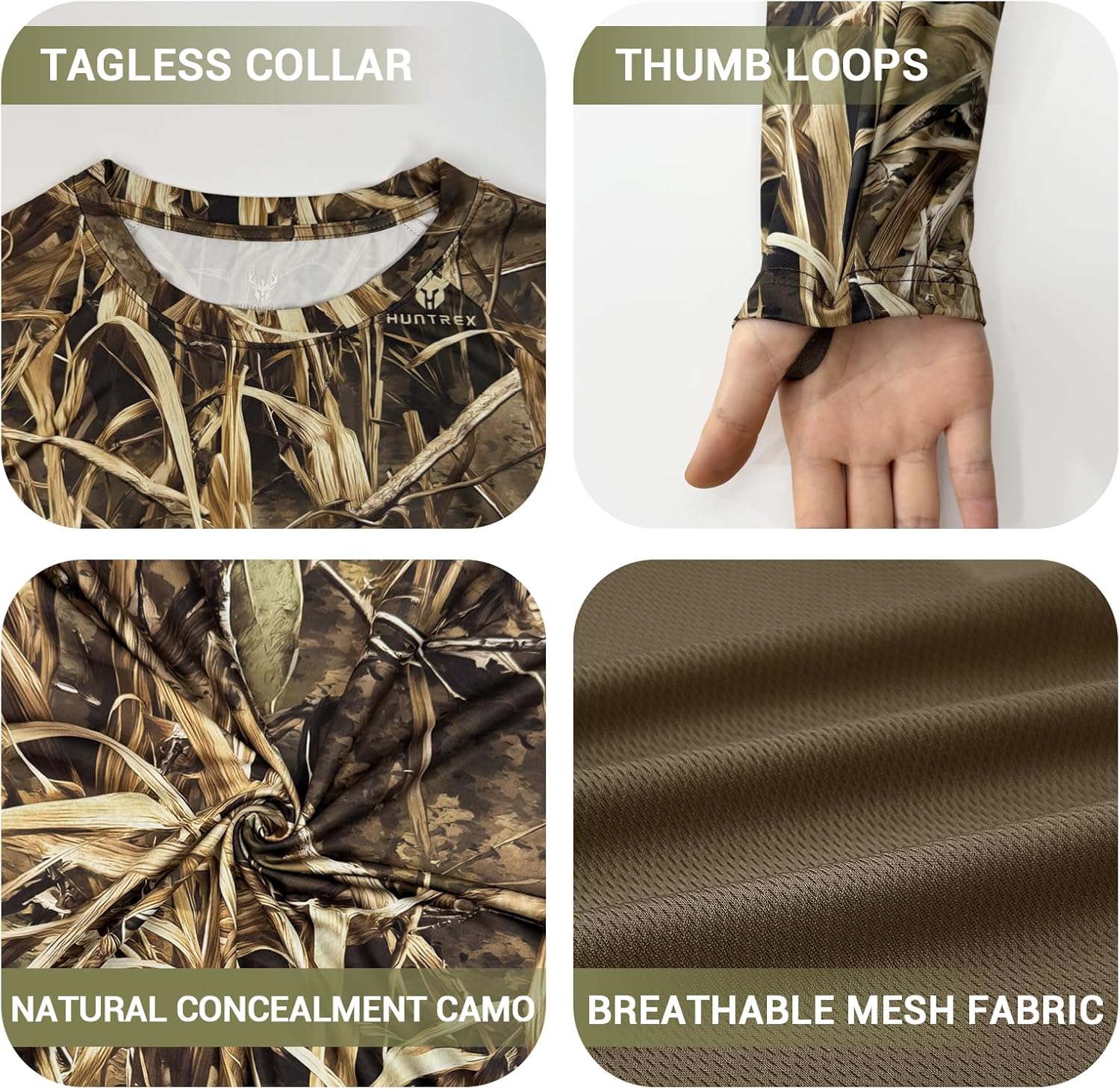 Huntrex Men's Camo Hunting Shirt with Zipper Pocket – UPF 50+ Fishing Shirts Sun Protection Long Sleeve Quick-Drying - Image 5