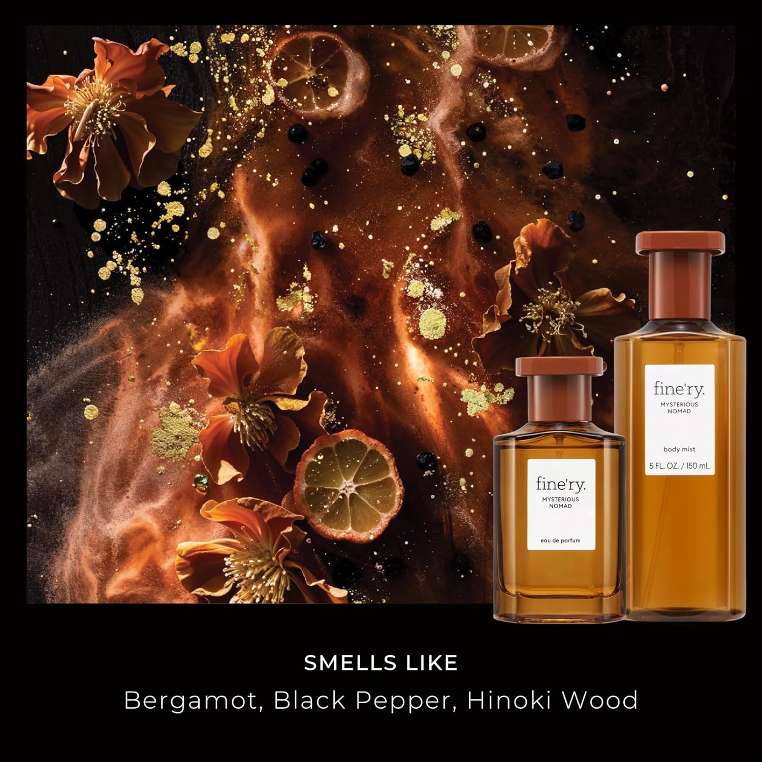 Fine'ry Bergamot Hinoki Eau de Parfum - Long-Lasting Perfume for Women & Men, Unisex Cologne - Mysterious Nomad - Bergamot, Black Pepper, Wood - Smoky, Citrus, Full Size Hair & Body Fragrance (60mL) - Image 2