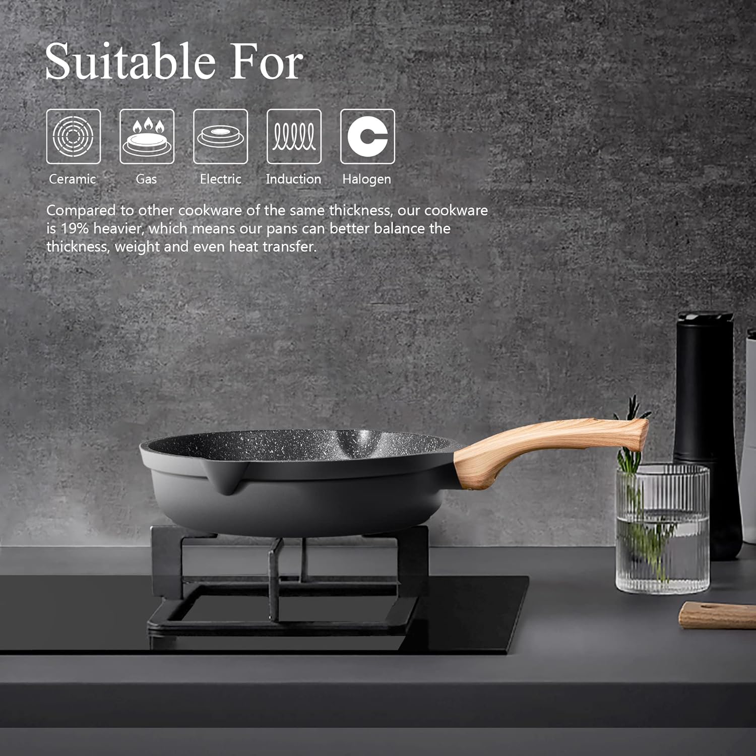 Non Stick Frying Pan Set - YIIFEEO Granite Skillet Set with 100% PFOA & PTFE Free, Induction Egg Omelette Pans for Cooking Pan Set, Cookware Set Nonstick Pots and Pans Set Gift for Women - Image 6