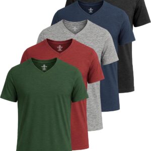 Real Essentials 5 Pack: Men’s V-Neck Dry-Fit Moisture Wicking Active Athletic Tech Performance T-Shirt