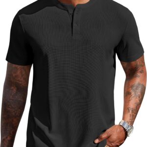COOFANDY Men’s Henley Shirts Short Sleeve Texture Casual Button Henley Summer Classic Basic Tee Shirts