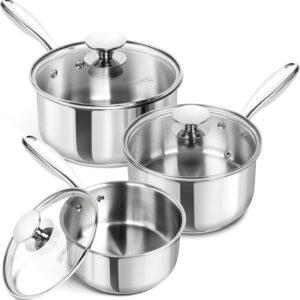 MICHELANGELO Stainless Steel Sauce Pan Set – 1, 2, 3 Qt Saucepans with Lids, Small Stainless Steel Pots for Cooking, Induction Compatible, Dishwasher & Oven Safe
