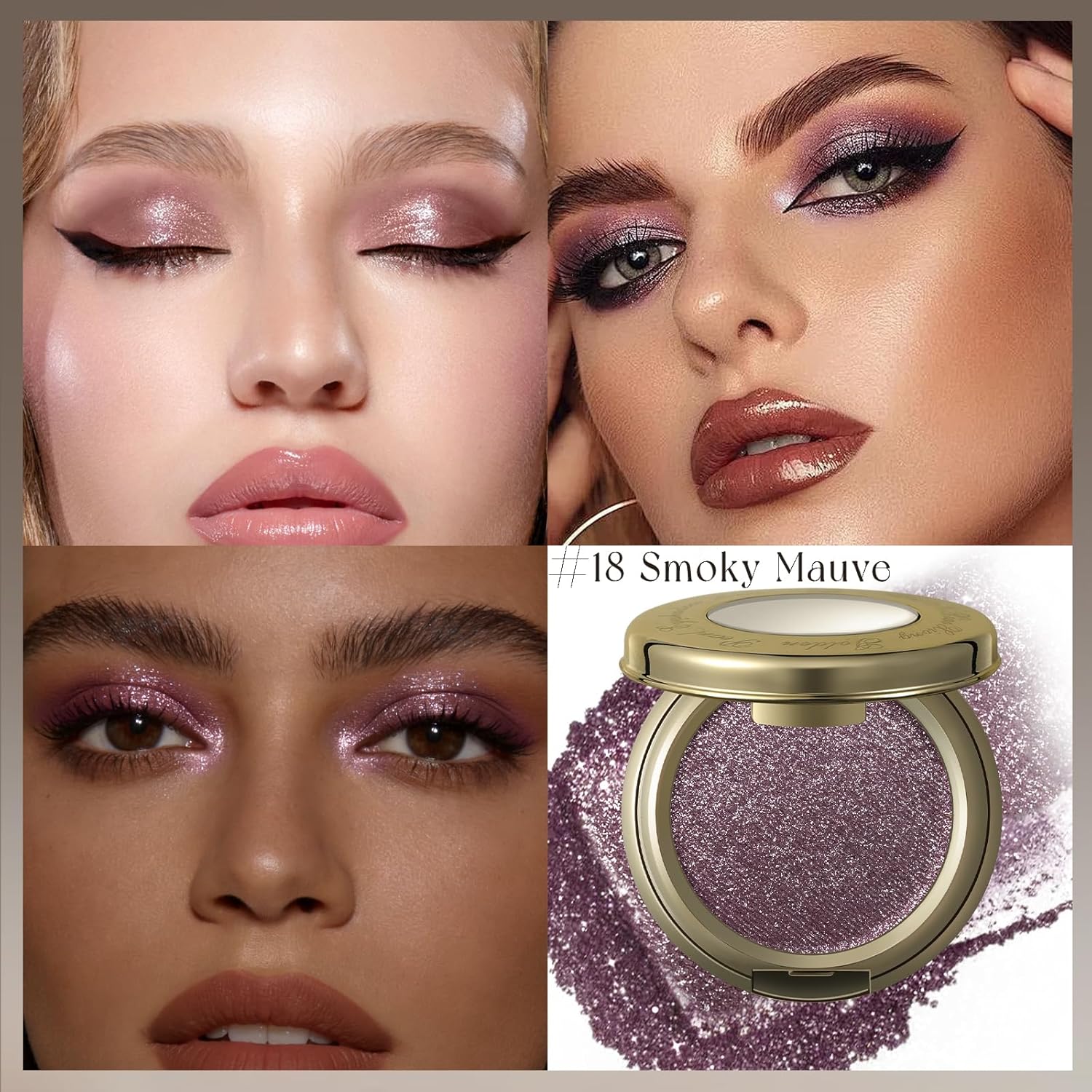 Noerrors Smoky Mauve Satin Gloss Glitter Eyeshadow Palette, Dusty Purple Plum Golden Pearl Multi-Dimensional Metallic Eyeshadow for Mature Eyes, Pigmented Blendable Smooth 3D Shimmer Cream Eye Shadow - Image 5