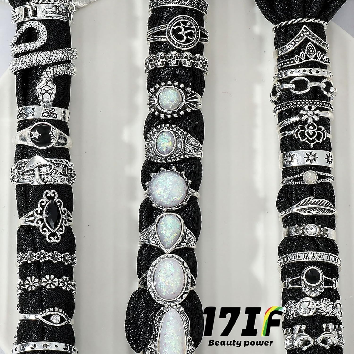 17IF Vintage Silver Knuckle Rings Set for Women Men, Chunky Rings Aesthetic Snake Grunge Stackable Gothic Ring Adjustable Y2K Punk Bulky Boho Finger Alt of Rings, Stacking Fairy Skull Frog Heart Star Flower Midi Ring Pack - Image 6