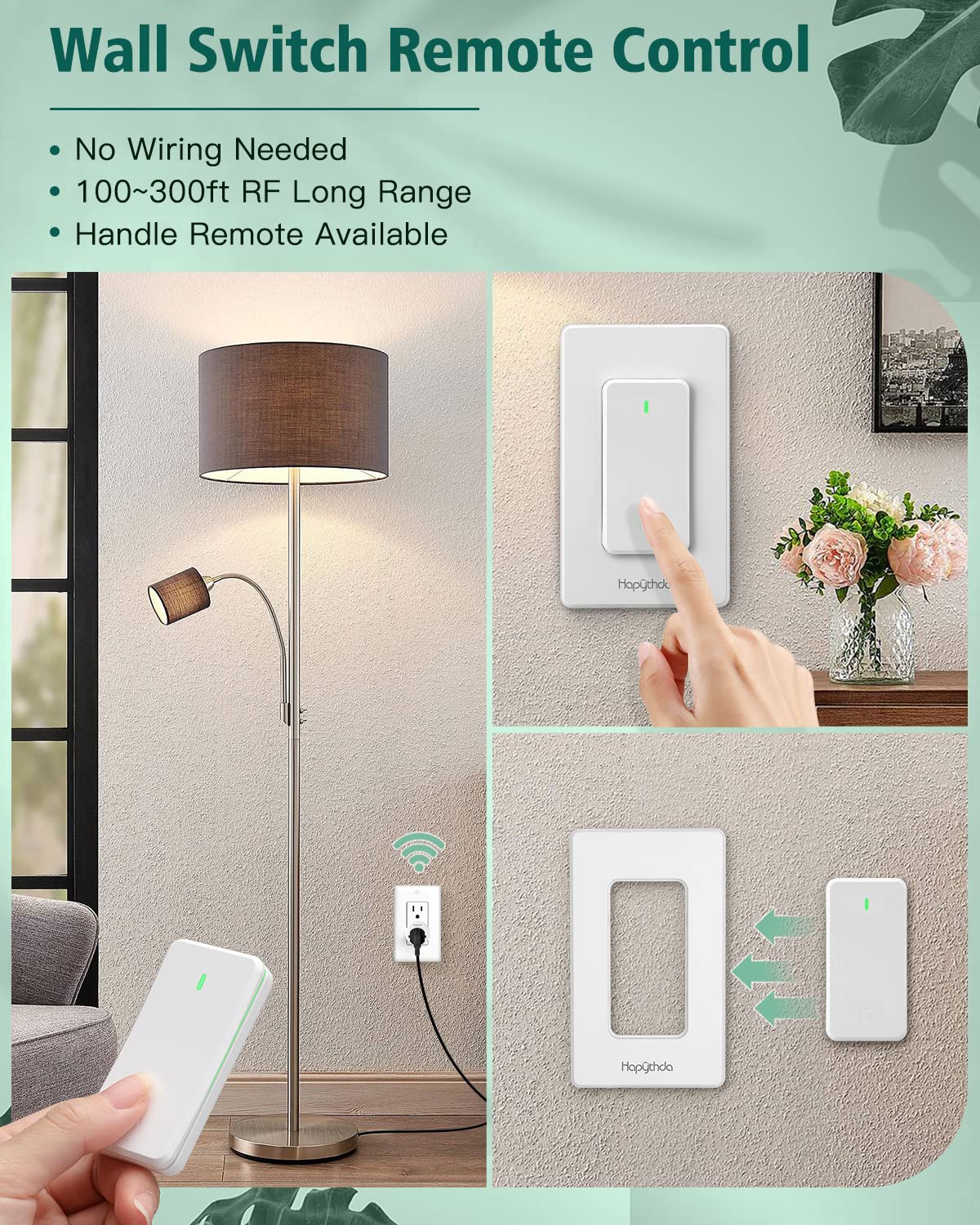 Remote Control Outlet,Buckle Design Removable Wireless Wall Mounted Light Switch,Wireless Light Switch with 300 ft 15A 1500W,No Wiring Electrical Remote Outlet for Appliance - Image 2
