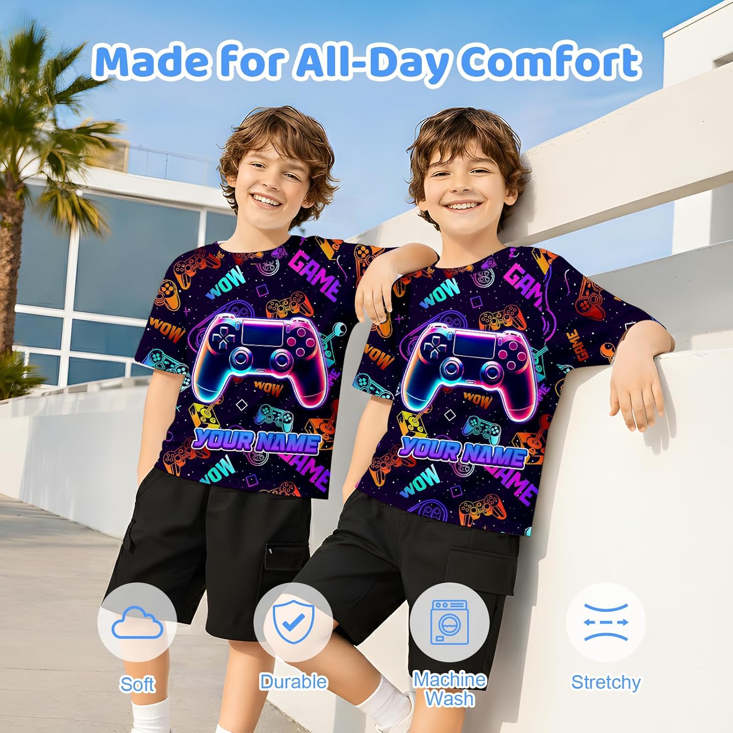 Boys Custom Name T-Shirt Kids Ages 4-14 | Personalized Graphic Tee Soft Breathable Polyester Durable for School Play - Image 5