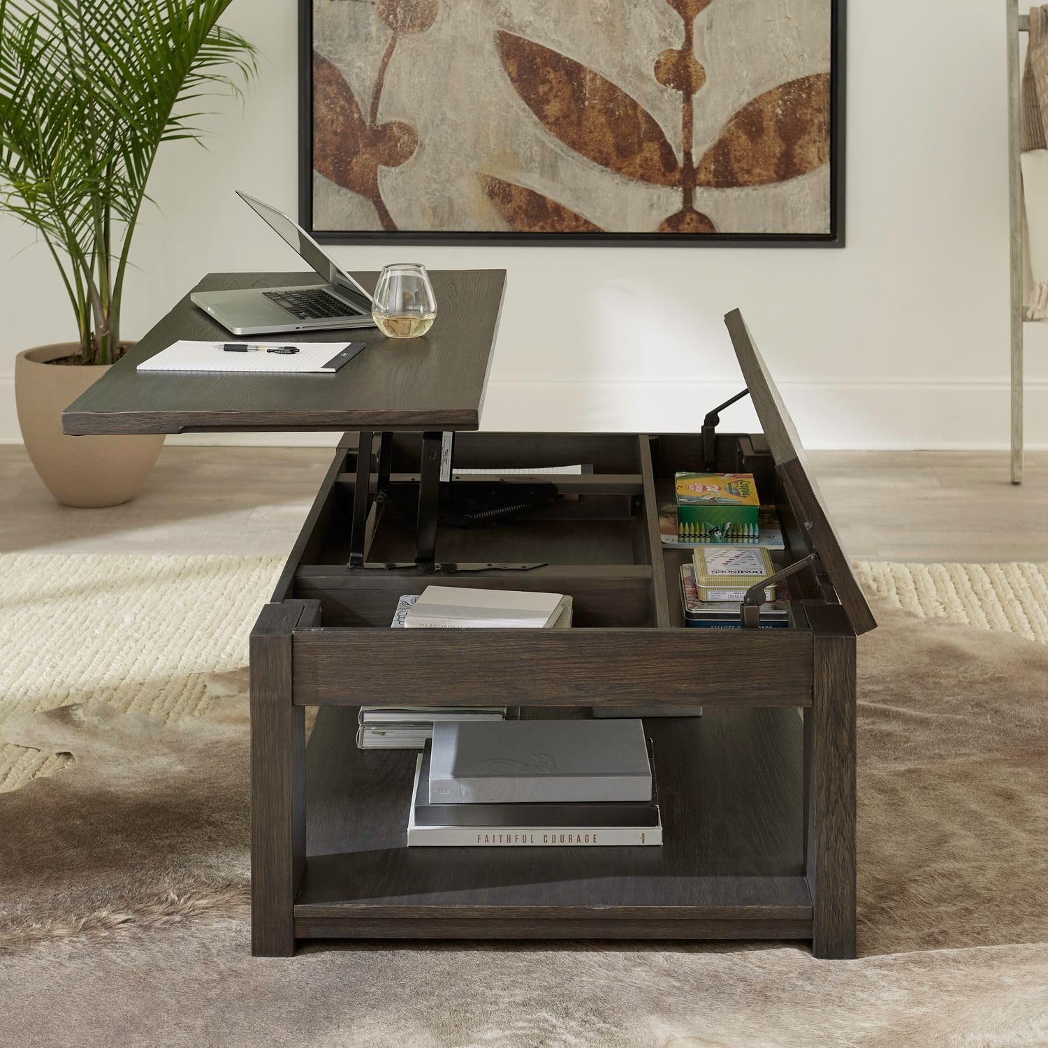 Liberty Furniture Lennox Hill Living Room 3 Piece Set - Lift Top Cocktail Table, 2 End Tables - Bark - Image 4