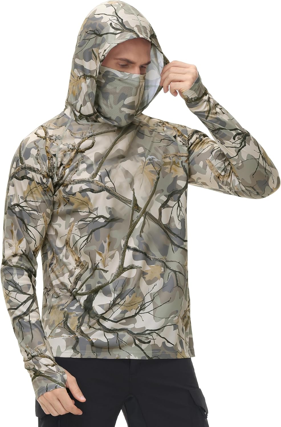 FISHEAL Men's Hunting Shirts with Mask - UPF 50+ Camo Long Sleeve Fishing Hoodie Shirt with Adjustable Drawstring - Image 2