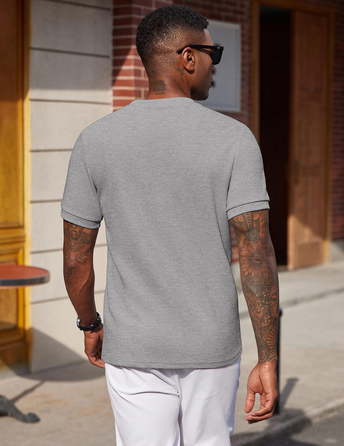 COOFANDY Men's Waffle T-Shirts Short Sleeve Casual Crew Neck Shirt Cotton Summer Plain Pullover Tees - Image 4
