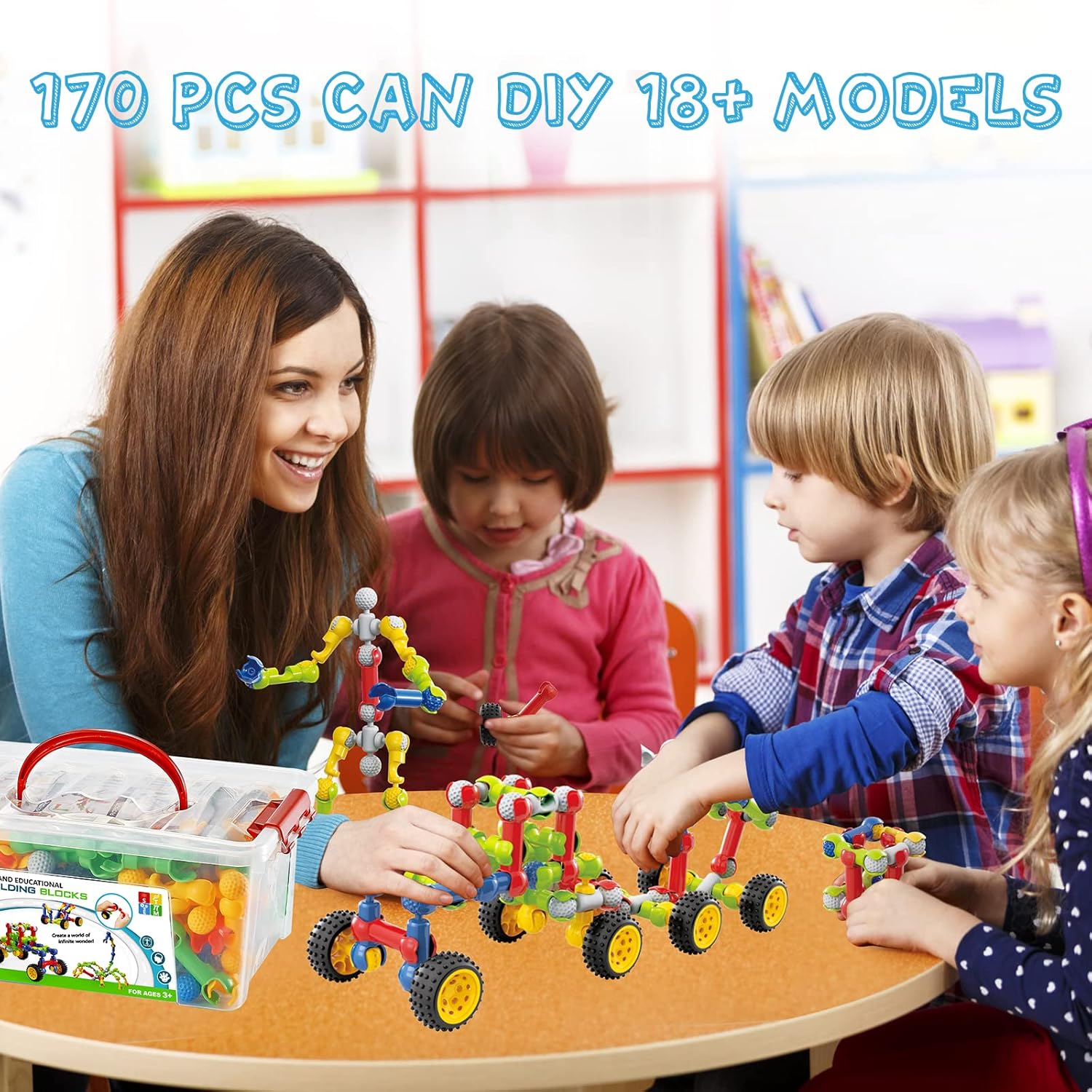 170 Pcs Building Toys for Kids Ages 4-8 with Toy Box Storage, Idea Guide, Building Blocks STEM Toys for 3 4 5 6 7 8 9 Year Old Creative Kids Activity, Christmas Birthday Gifts for Boys Girls - Image 3