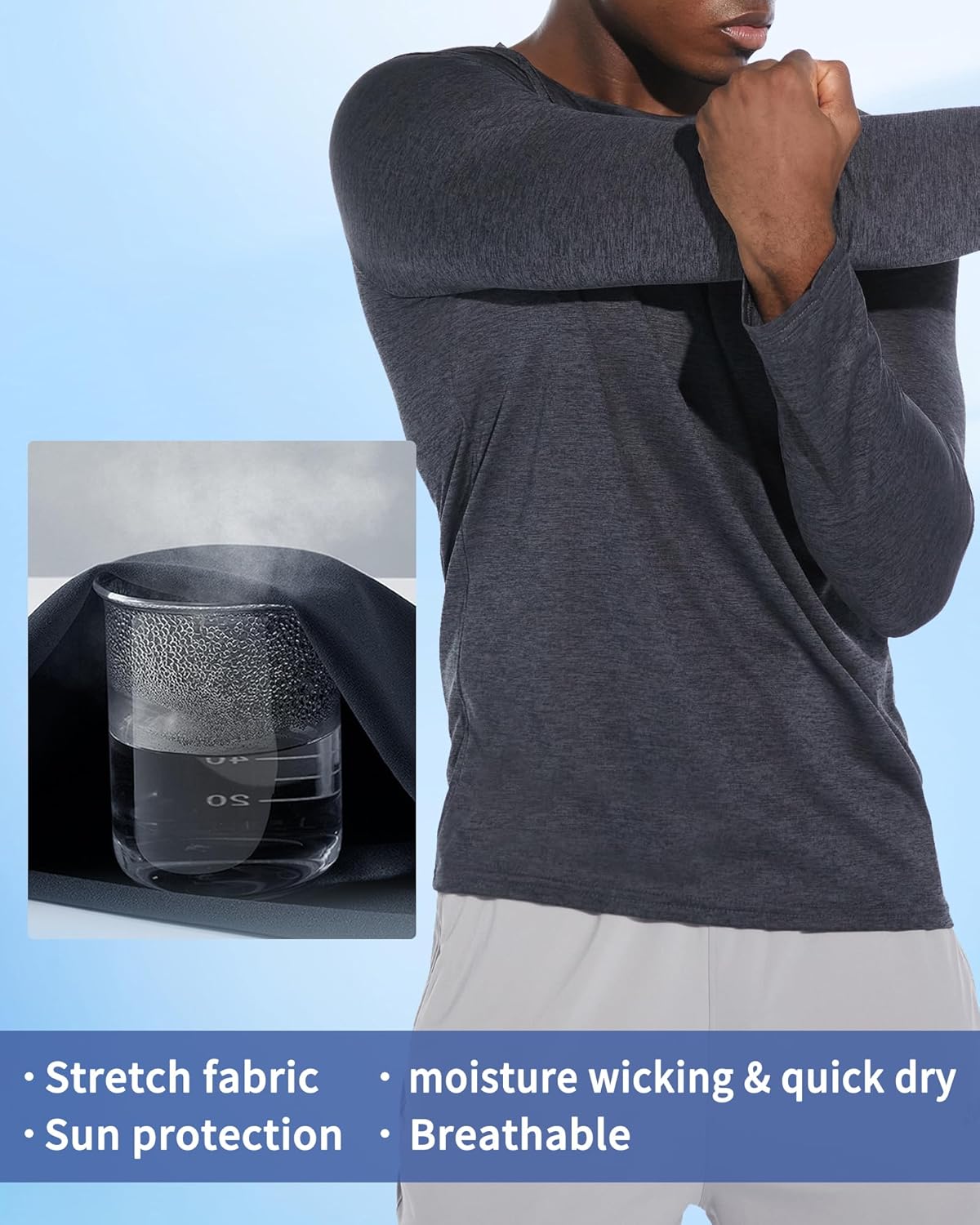 clothin 3 Pack Long Sleeve Shirts for Men/Mens Workout T-Shirts Moisture Wicking Lightweight - Image 5