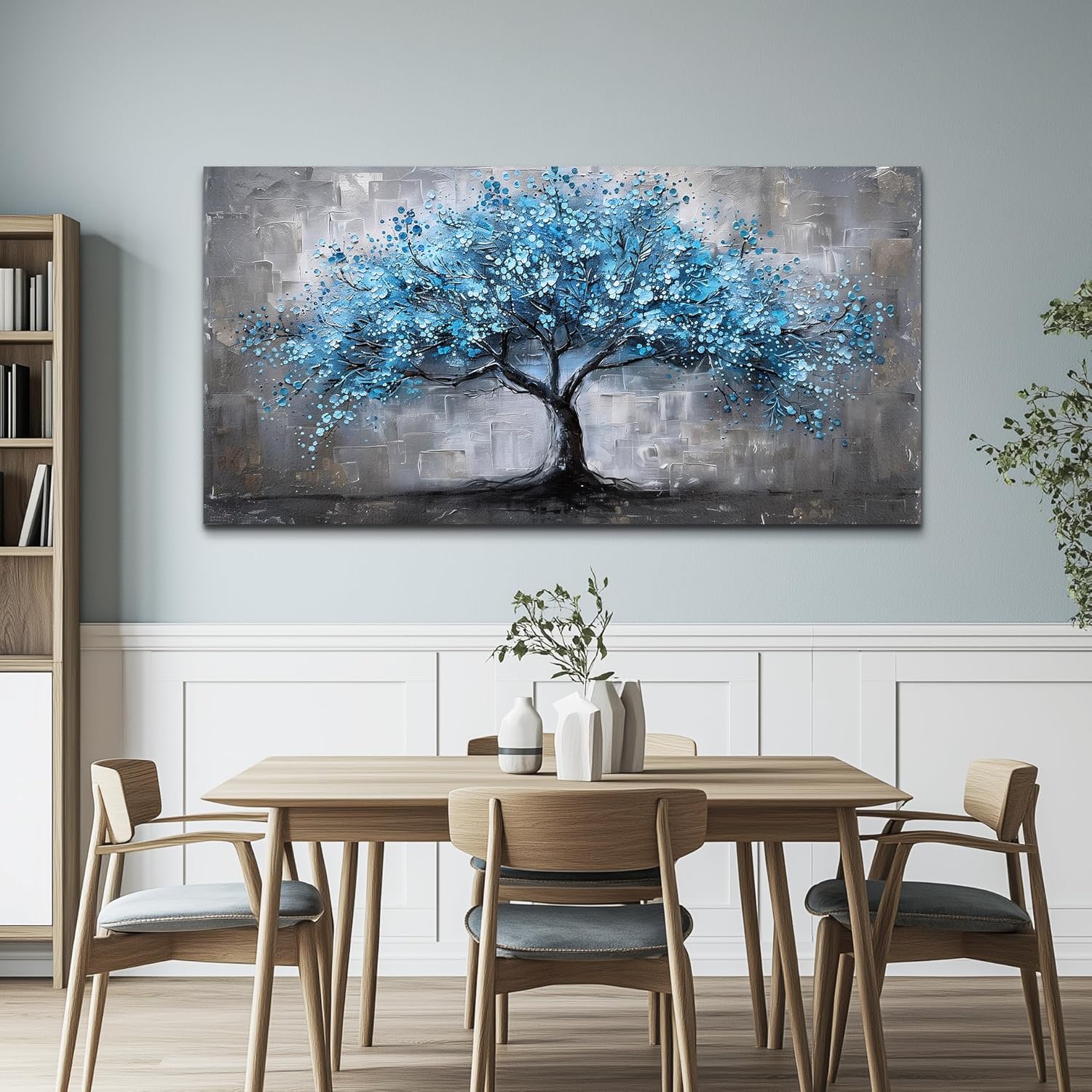 FUHAIHUA Canvas Wall Art For Living Room Wall Decor For Bedroom Office Decortions Black And White Wall Paintings Blue Trees Pictures Framed Mural Aesthetic Home Decor Posters Artwork 20x40 In - Image 6