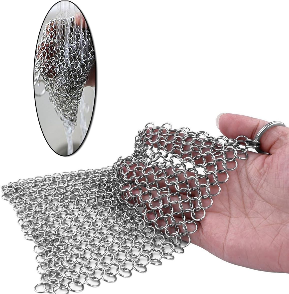 Cast Iron Scrubber 316 Stainless Steel Skillet Cleaner 8"x6" Chainmail Scrubber Scraper Chain Mail Link Scrub for Cast Iron Pre-Seasoned Pans, Griddles, BBQ Grills, and Pot Cookware Cleaning - Image 6