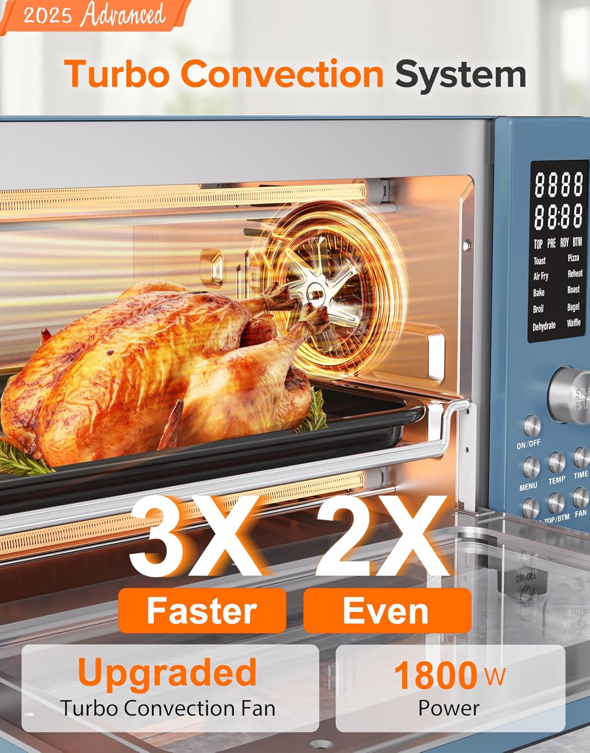 Nuwave Bravo Pro Smart Air Fryer Toaster Oven Combo, Airfryer Convection Oven Countertop, 10-in-1 Functions with Quicker & Even Crisp Technology, 1800W, 50-450°F, PFAS-Free, 21QT, Cozy Blue - Image 2