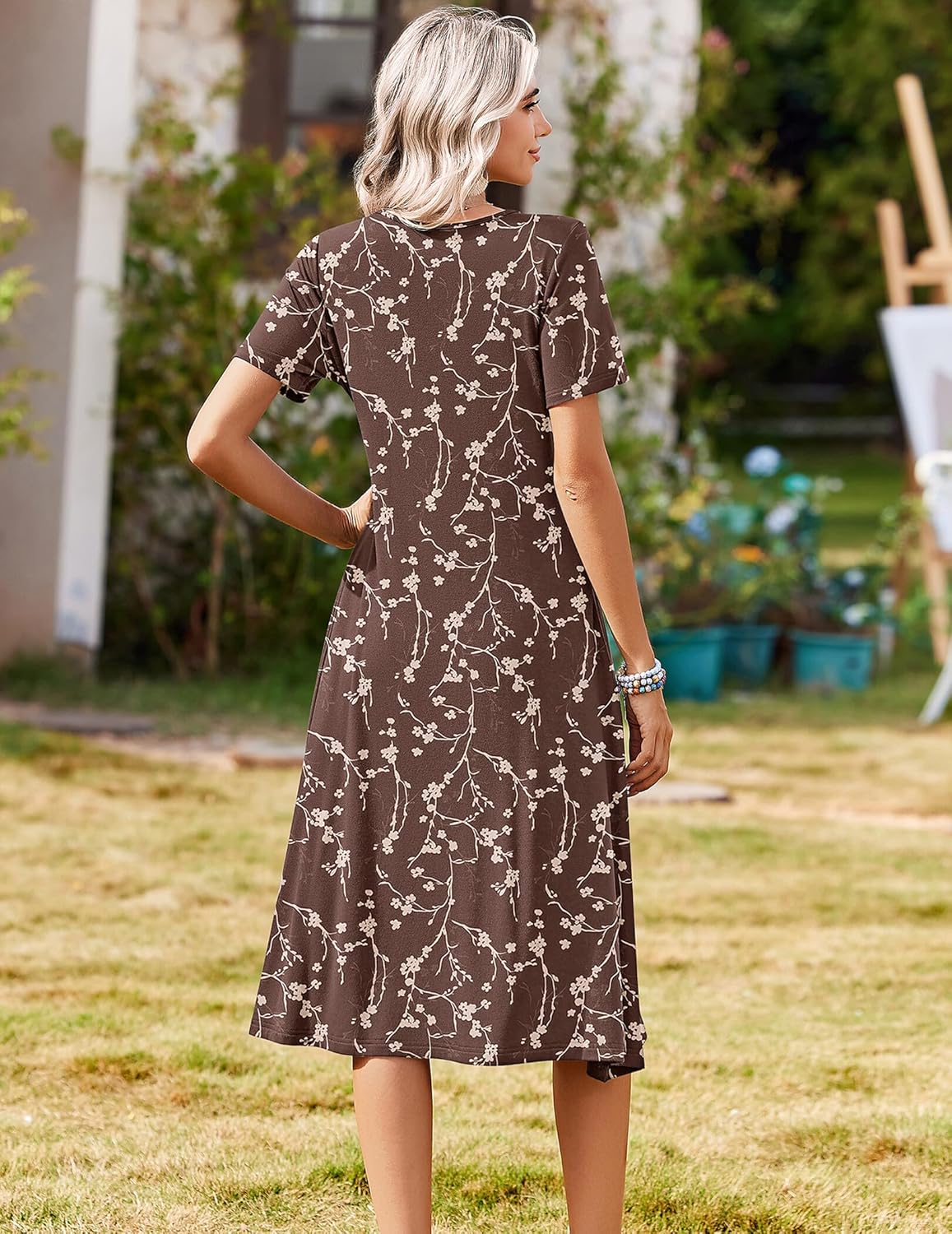 Zeagoo Summer Dresses for Women 2026 Casual Short Sleeve Aline Midi Dress with Pocket Flowy Pleated Tshirt Beach Sundress - Image 6