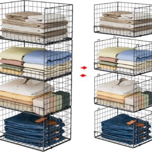 4-Tier Stackable Closet Organizers and Storage Shelves, Clothes Shelf Organizer Basket Bins, Foldable Sweater Storage for Closet Organizer System, Black (Patent Pending)