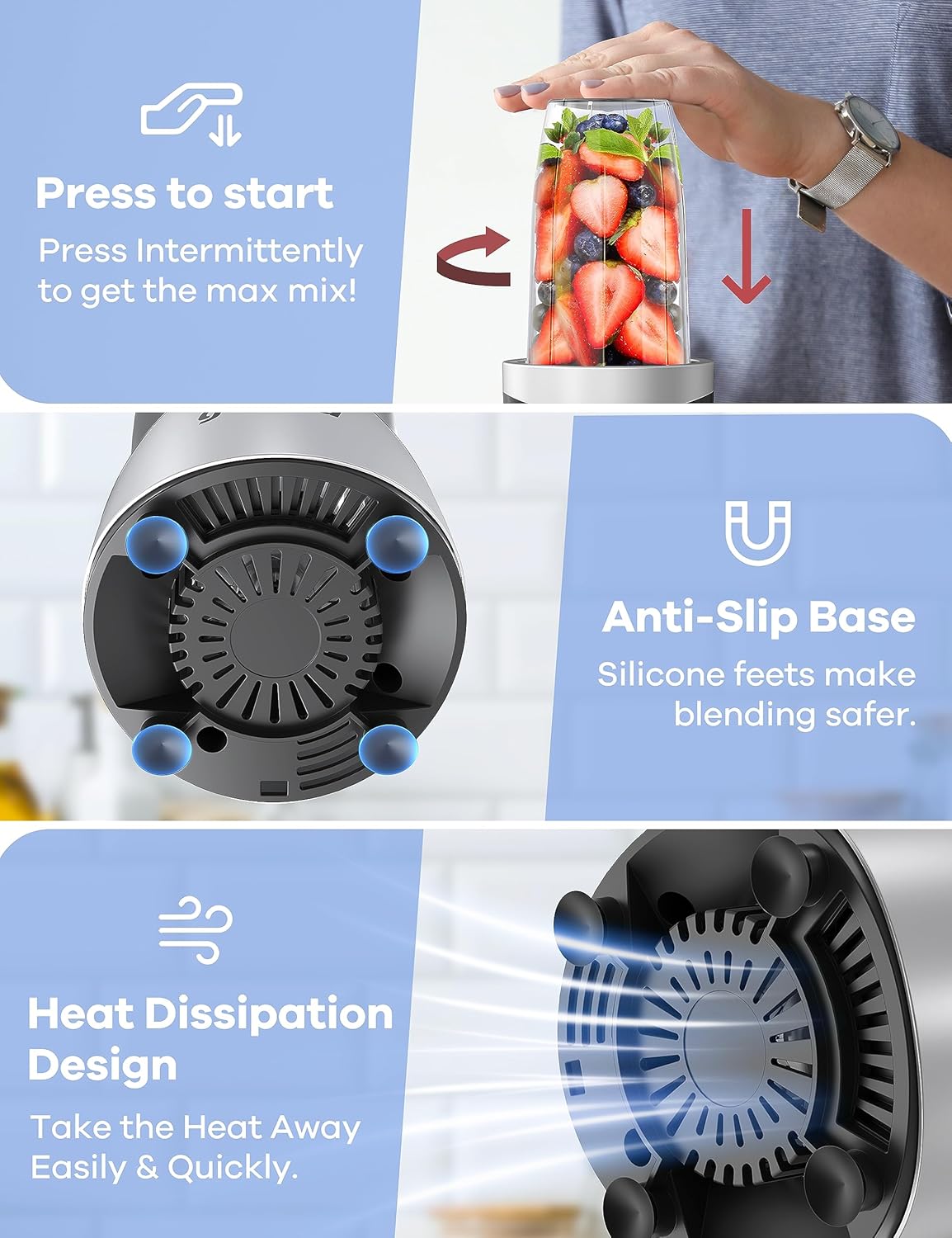 Ganiza Smoothie Blender, 900W Blenders for Shakes and Smoothies, 15-Piece Personal Blender and Grinder Combo for Kitchen, Smoothies Maker with 4 BPA-Free Portable Cup, Nutritious Recipe - Image 5