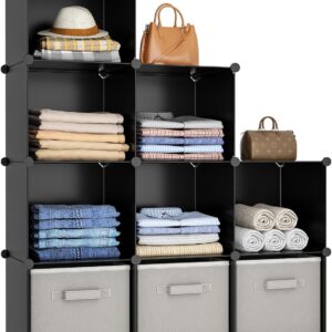 HOMIDEC Closet Organizers and Storage, 9 Cube Storage Organizer, Portable Closet Organizer Cubes Shelves for Clothes, Bedroom, Kids Room, Bathroom, Wardrobe, Garment Racks, Black