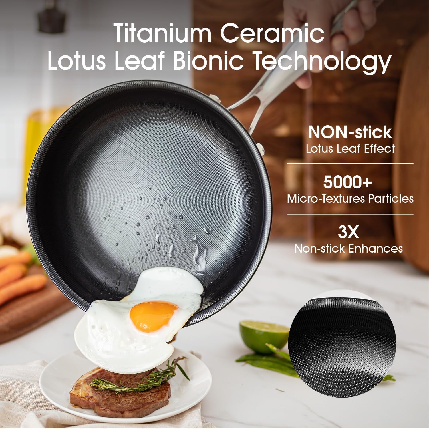Nonstick Frying Pan Set – 8" 10" 12" Titanium Ceramic Skillet with Lid, Stay-Cool Handle,PFAS, PTFE, PFOA-Free, Non-Toxic, Dishwasher & Oven Safe, Compatible with All Cooktops - Image 2