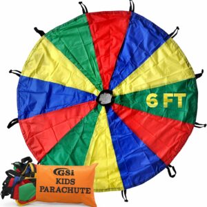 GSi Kids Play Parachute Rainbow Parachute Toy Tent Game for Kids Gymnastics Cooperative Play and Outdoor Playground Activities (6 Feet)
