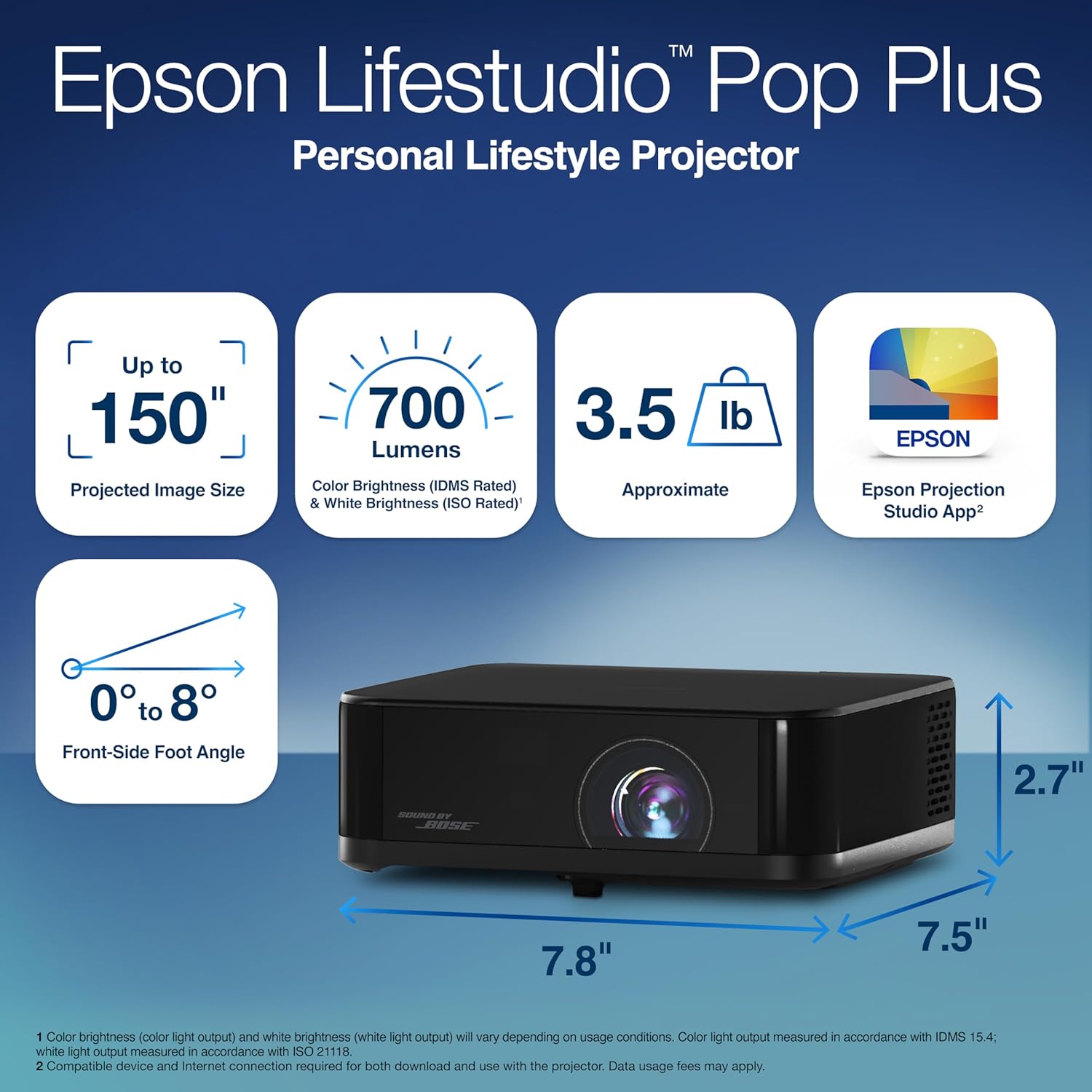 Epson Lifestudio Pop Plus 4K PRO-UHD Personal Lifestyle Projector, 700 Lumens of Color and White Brightness, Sound by Bose, Google TV, 3-Chip 3LCD Triple Core Engine, Projection Studio App — Black - Image 7