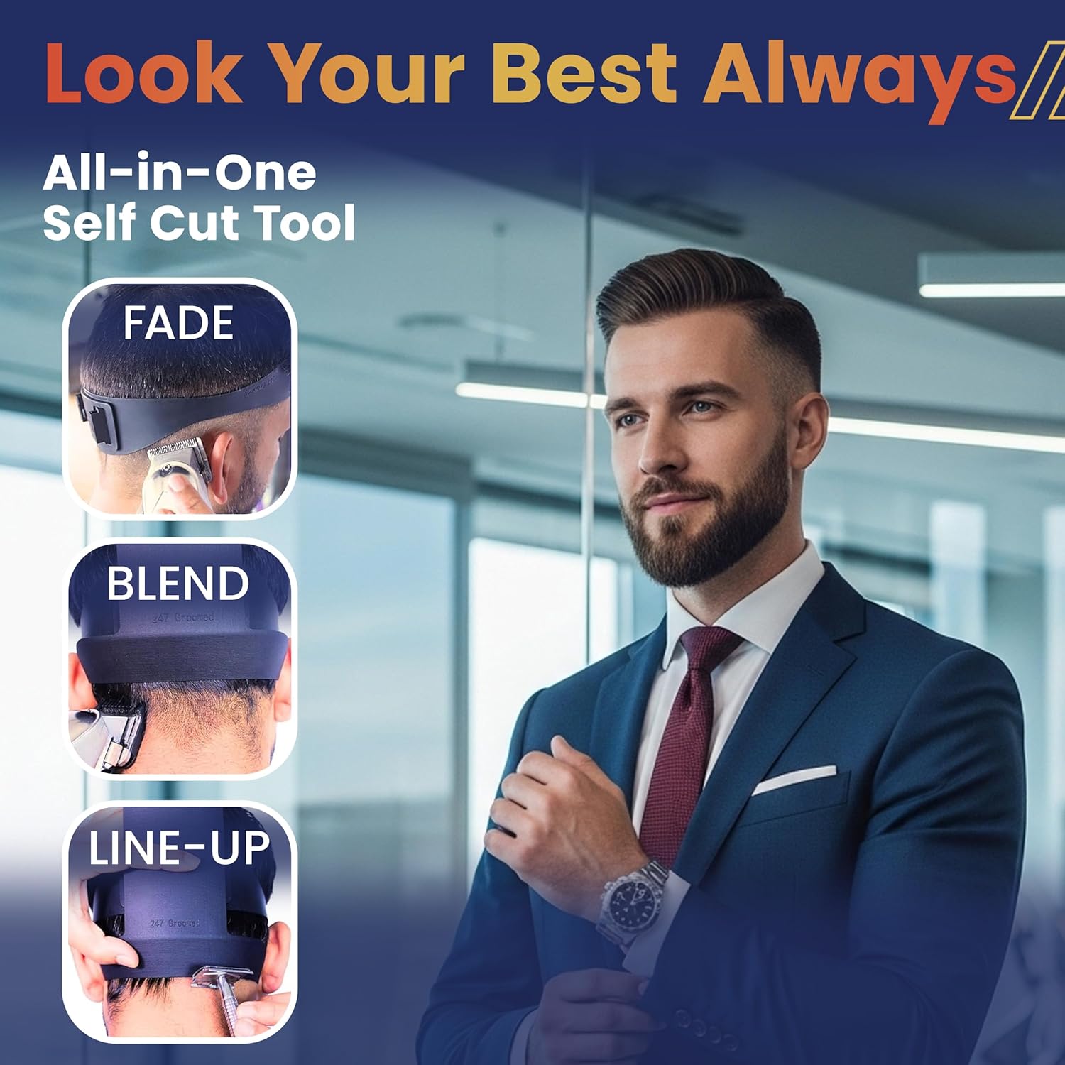 Self Haircut Kit for Men | 2Pcs SelfCut Guide for Men: Neckline Shaving Template & Fade Guide | Adjustable Size Hair Fade Tool & Stable Neck Line Up Tool | Hair Cut for Kids & Seniors - Image 3