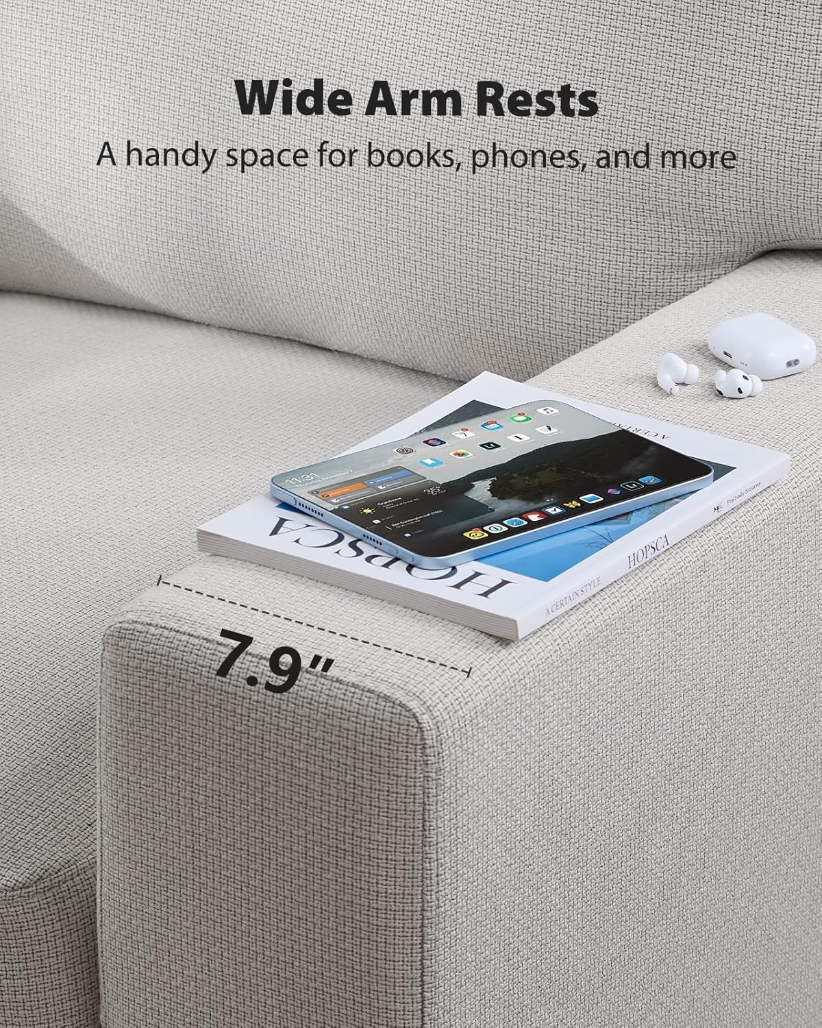 Pipishell 3-Seater Modern Sofa, 89" Couch with Wide Armrests & Deep Cushions, Linen Sofas with Removable Washable Covers for Living Room, Grey - Image 6