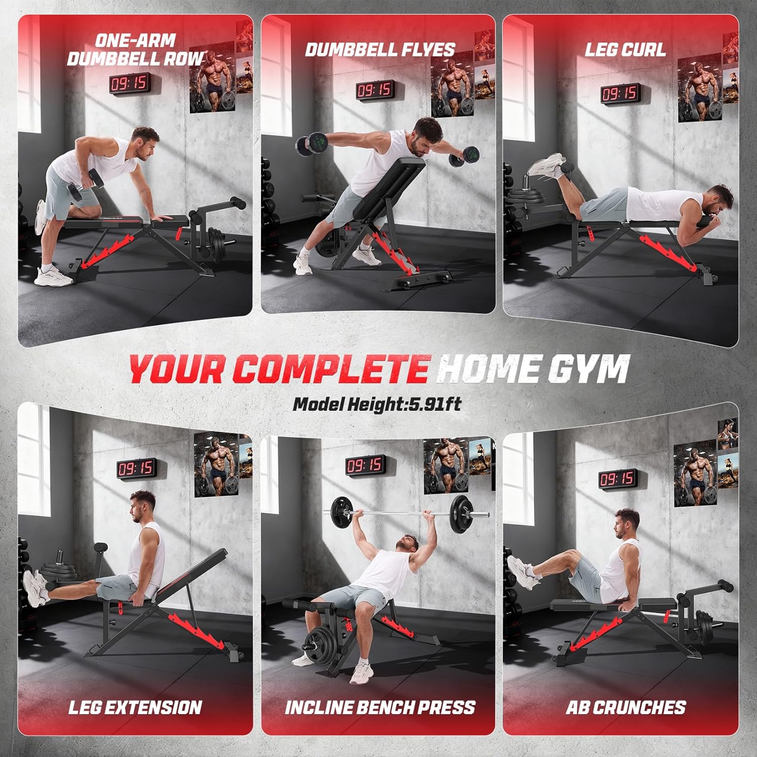 OPPSDECOR 1200LBS Weight Bench with Wide-Range Leg Extension & Curl (Full ROM), Adjustable Workout Bench Press with Wheels & Handle, Incline/Flat Weight Bench for Home Gym Strength Training - Image 7