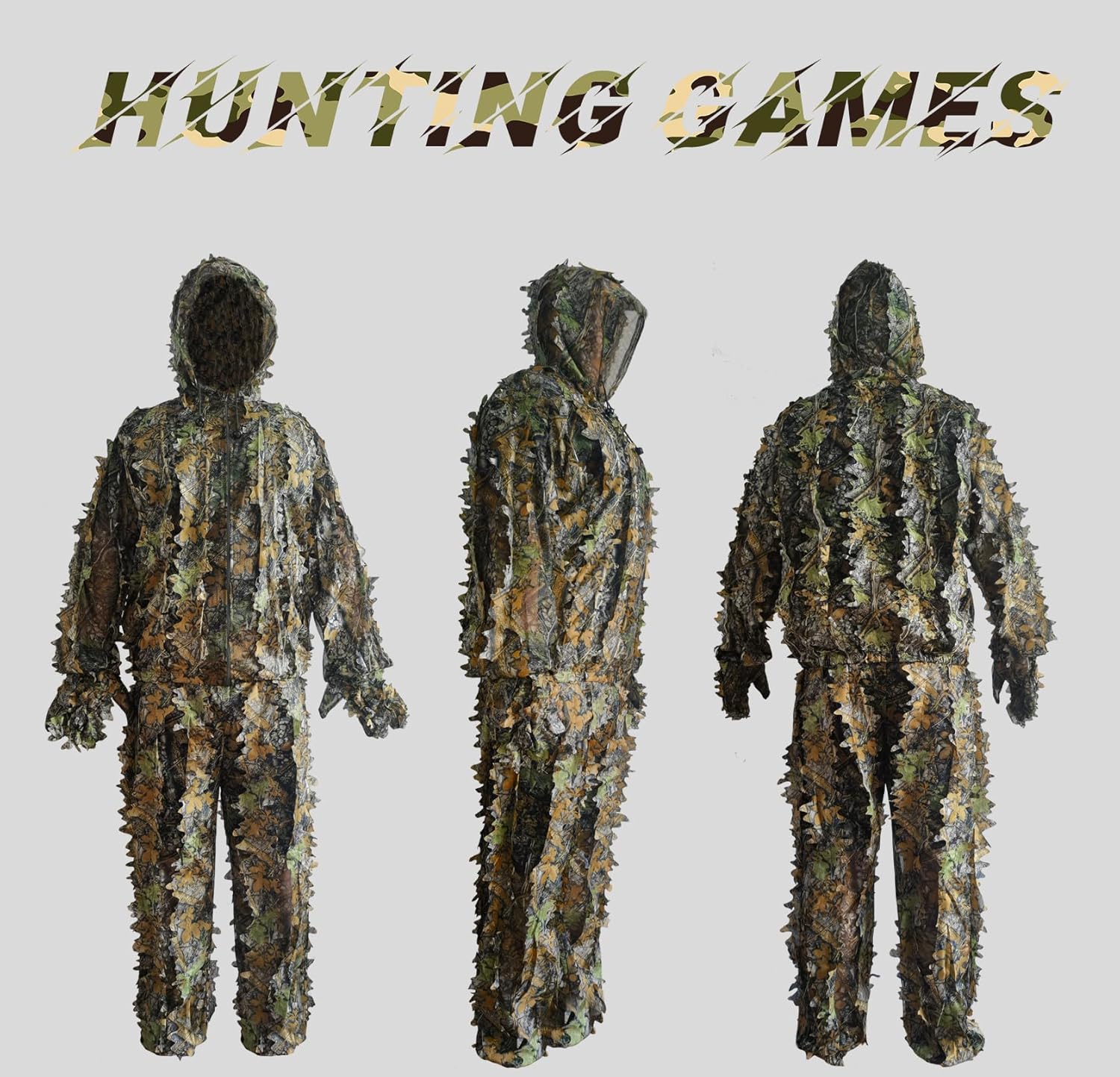 Ghillie Suit, Kids Adult 3D Leafy Camouflage Clothing, Camo Suit for Turkey Hunting, Hunting for Outdoor Game and Halloween - Image 2
