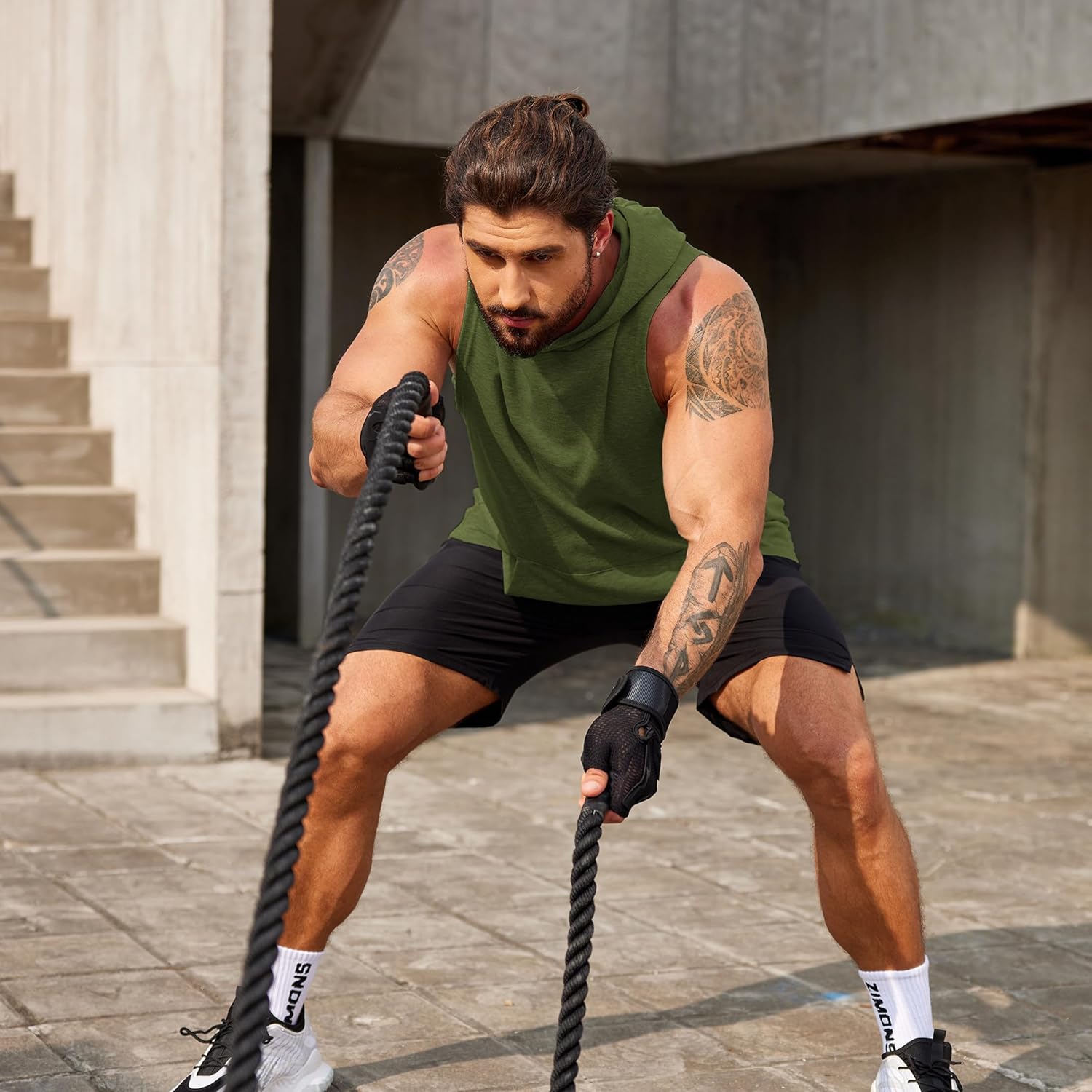 COOFANDY Men's 2 Pack Workout Hooded Tank Tops Bodybuilding Muscle Cut Off T Shirt Sleeveless Gym Hoodies - Image 5