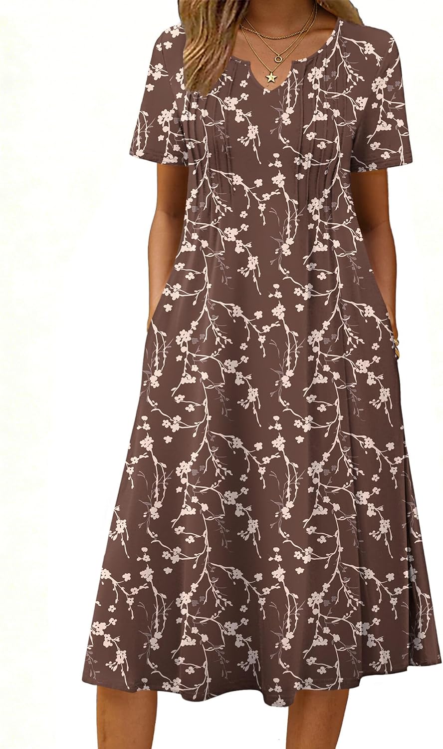 Zeagoo Summer Dresses for Women 2026 Casual Short Sleeve Aline Midi Dress with Pocket Flowy Pleated Tshirt Beach Sundress - Image 2