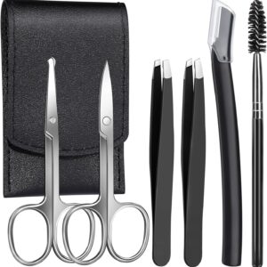 FANDAMEI Eyebrow Scissors, Eyebrow Kit, Eyebrow Tweezers for Women, Eyebrow Razor, Eyebrow Brush. Eyebrow Kit for Men with Leather Case. Eyebrow Scissors for Women Facial Hair Ingrown Hair Removal