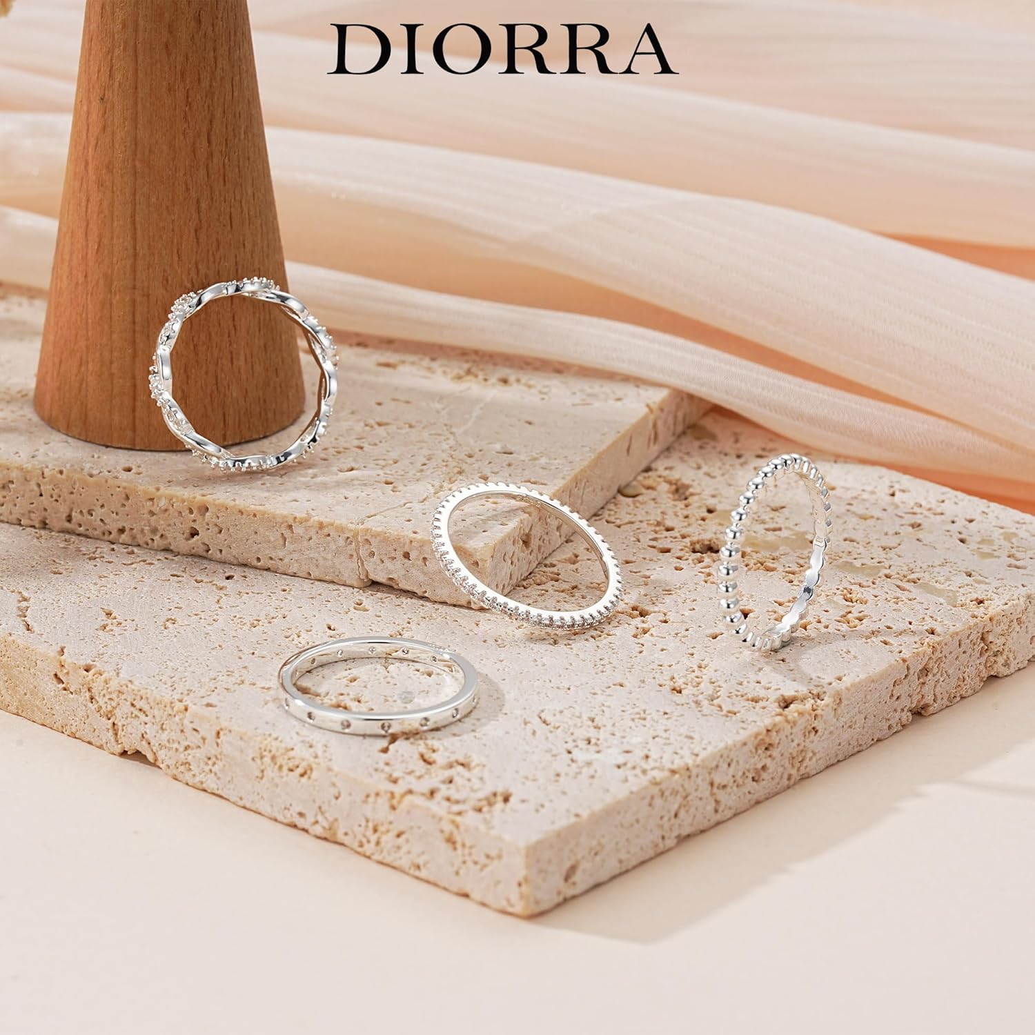 Sterling Silver Ring for Women, 4PCS Thin Stackable Rings Cubic Zirconia Thumb Ring Set Engagement Statement Wedding Bands for Women Size 5-10 - Image 4