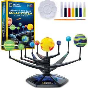 National Geographic Glow-in-The-Dark Solar System Model Kit for Kids – Build & Paint a 3D Planetary Model with Movable Arms, STEM Projects for Kids Ages 8-12, Space Themed Bedroom Decor