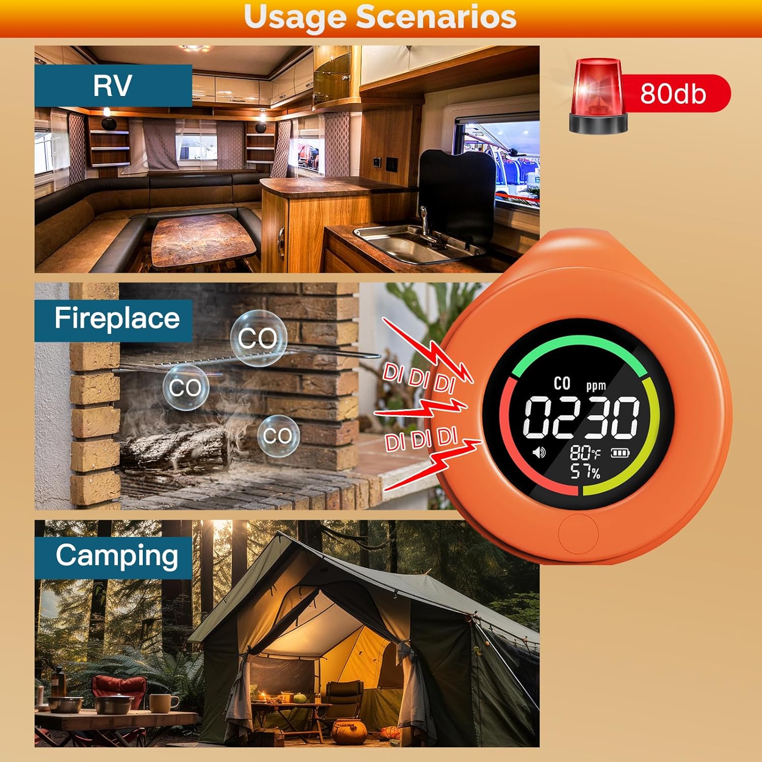 MOES Portable Carbon Monoxide Monitor for Travel Battery Powered CO Detector with Real Time Display for Hotel RV Camping and Temporary Use - Image 3